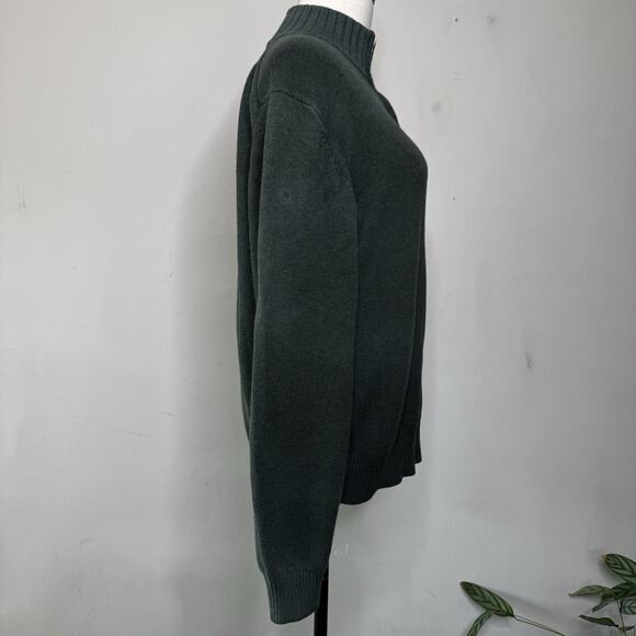 Y2K Earthy Green Cotton 1/4 Zip Mock Neck Pullover Sweater Hippie Mountain Man M - Picture 3 of 6